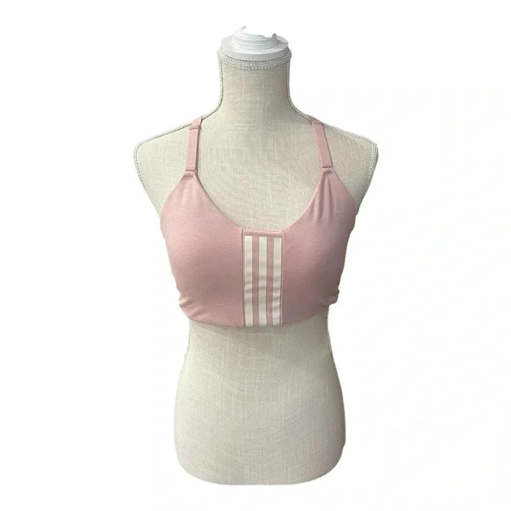 adidas Pink White Stripes Aeroready Sports Bra Removable Pads Women’s Size XL